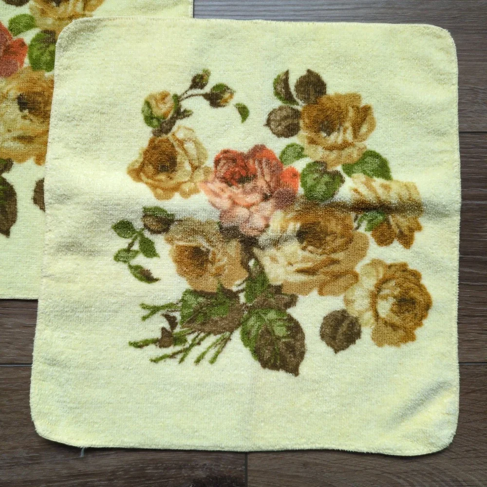 Vtg Cannon Royal Family Yellow Floral Washcloth Set (2)‎ Rose Cotton Cottagecore